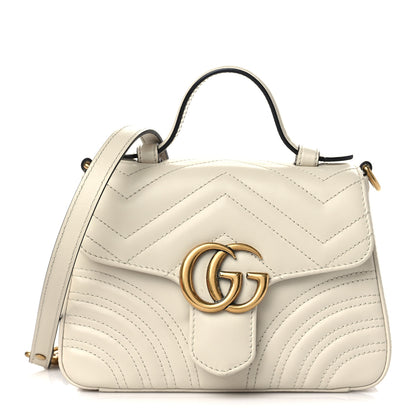 Gucci Calfskin Matelasse Mini GG Marmont Top Handle Shoulder Bag White 1 of 10