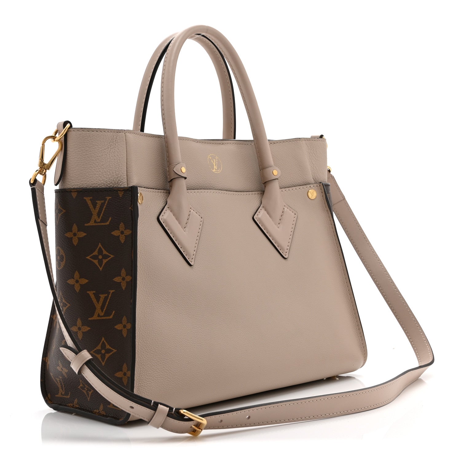 Louis Vuitton Calfskin Monogram On My Side MM Greige 3 of 10