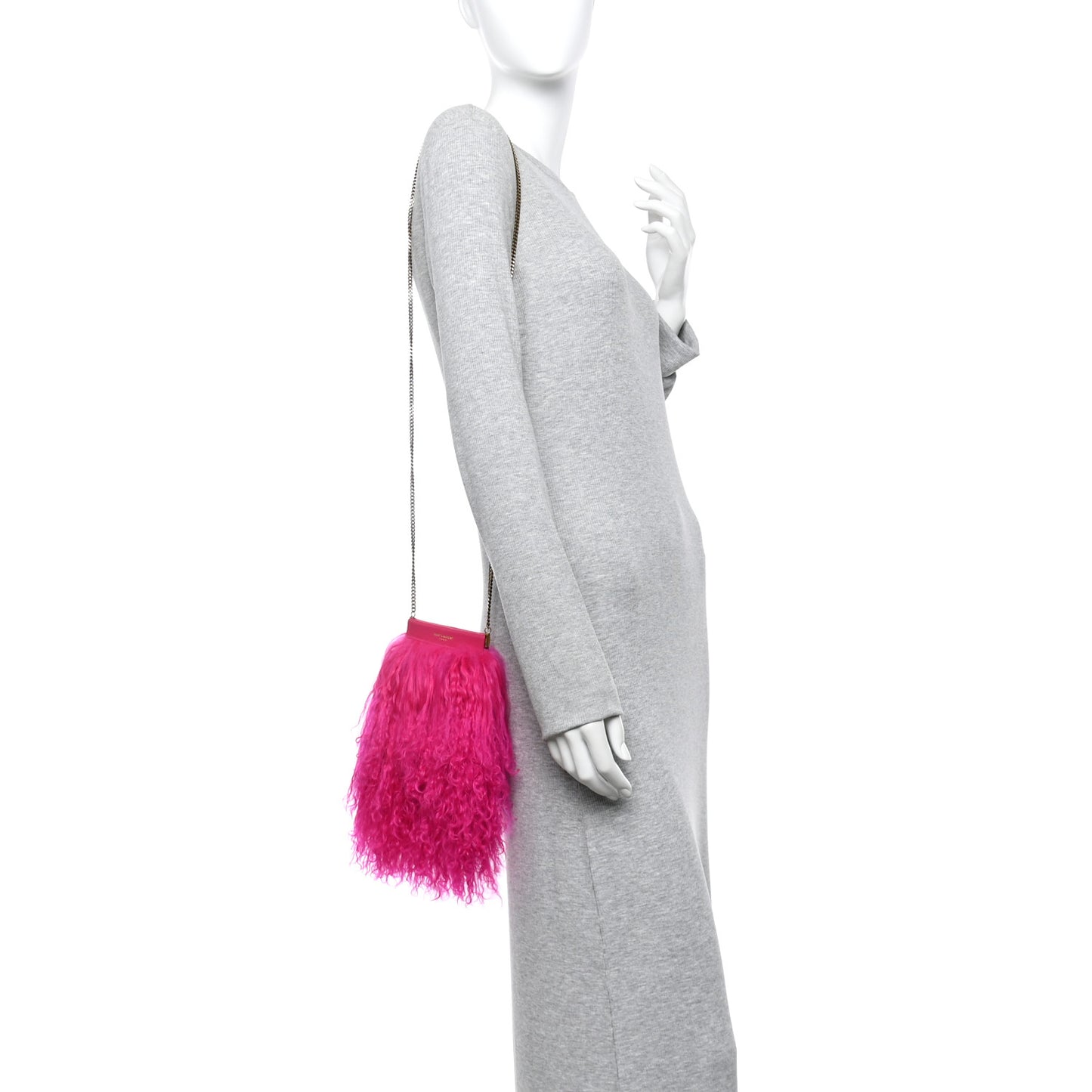 Fur Mini Pac Pac Pouch On Chain Fuchsia