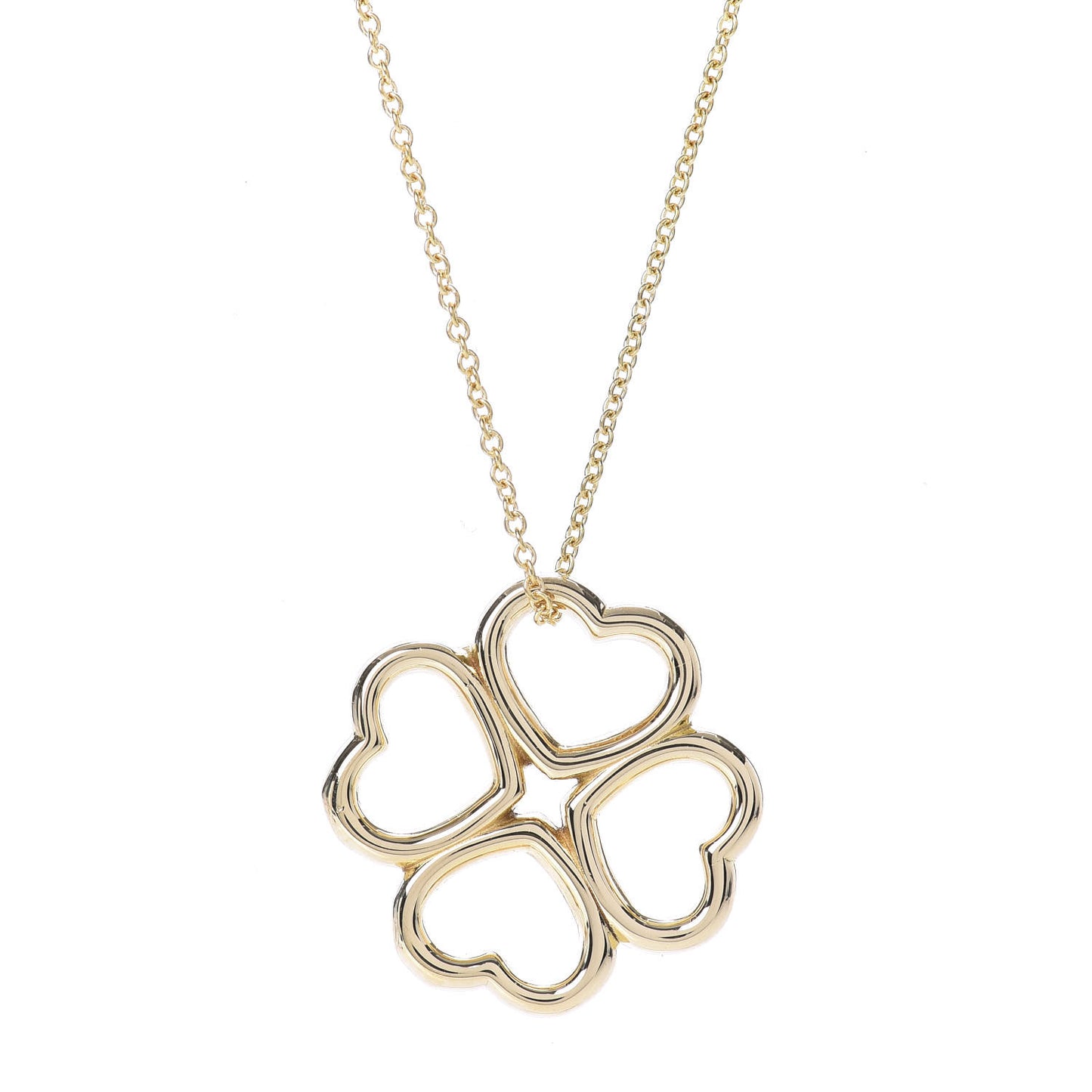 18K Yellow Gold Loving Heart Clover Pendant Necklace
