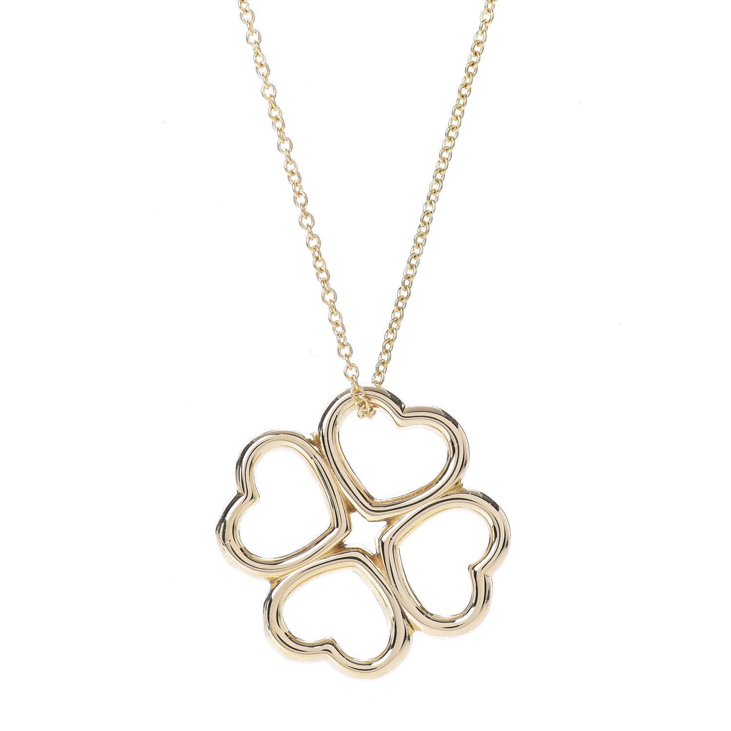 Tiffany 18K Yellow Gold Loving Heart Clover Pendant Necklace 4 of 5