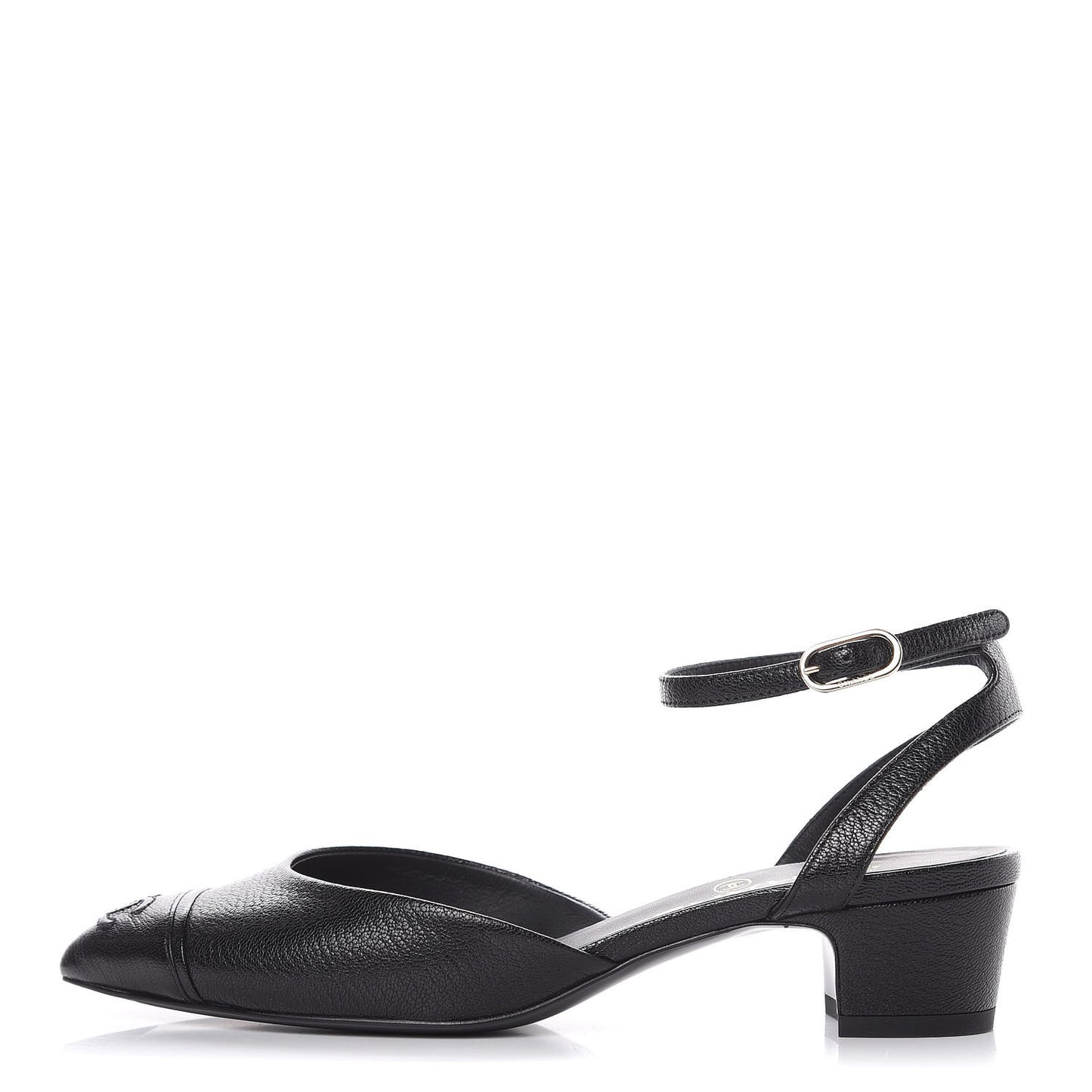 Goatskin Cap Toe CC Slingback Pumps 36 Black