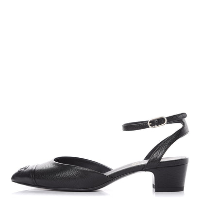 Chanel Goatskin Cap Toe CC Slingback Pumps 36 Black 1 of 10