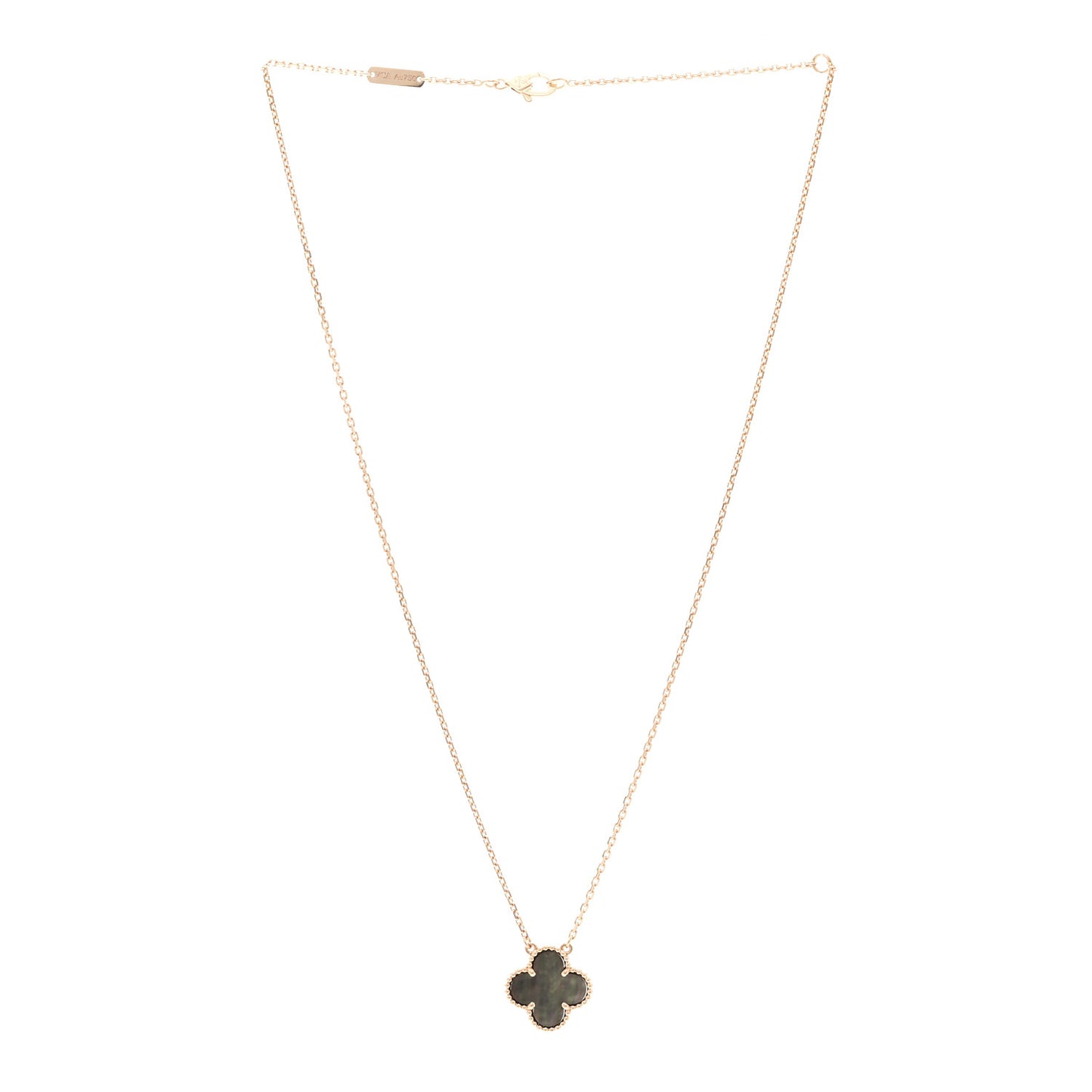 18K Rose Gold Gray Mother of Pearl Vintage Alhambra Pendant Necklace