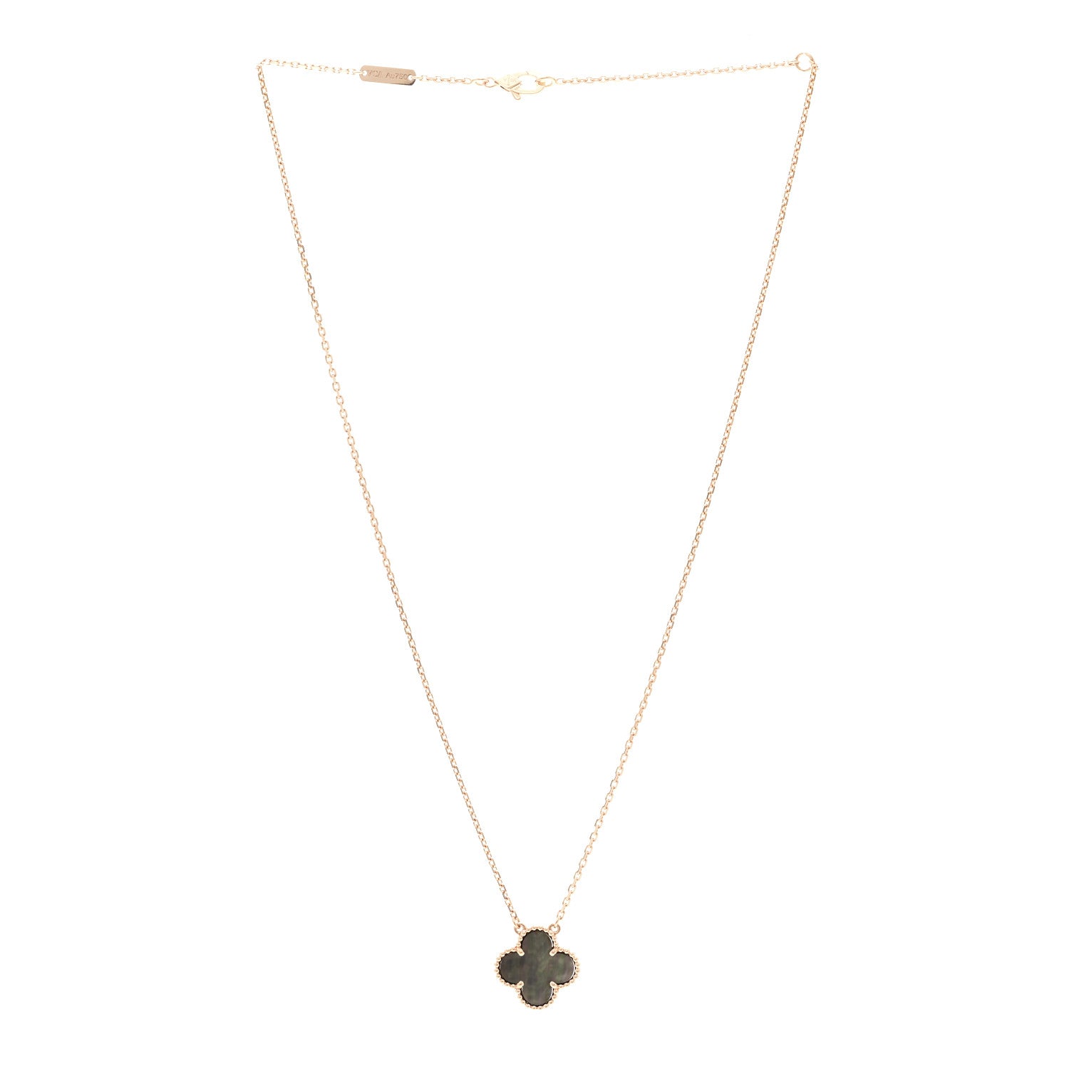 Van Cleef & Arpels 18K Rose Gold Gray Mother of Pearl Vintage Alhambra Pendant Necklace 3 of 6