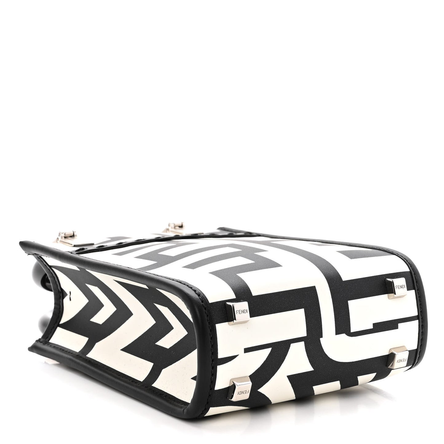 X MARC JACOBS Vitello King Plexiglass Logo Print Mini Fendi Sunshine Shopper Tote Black White