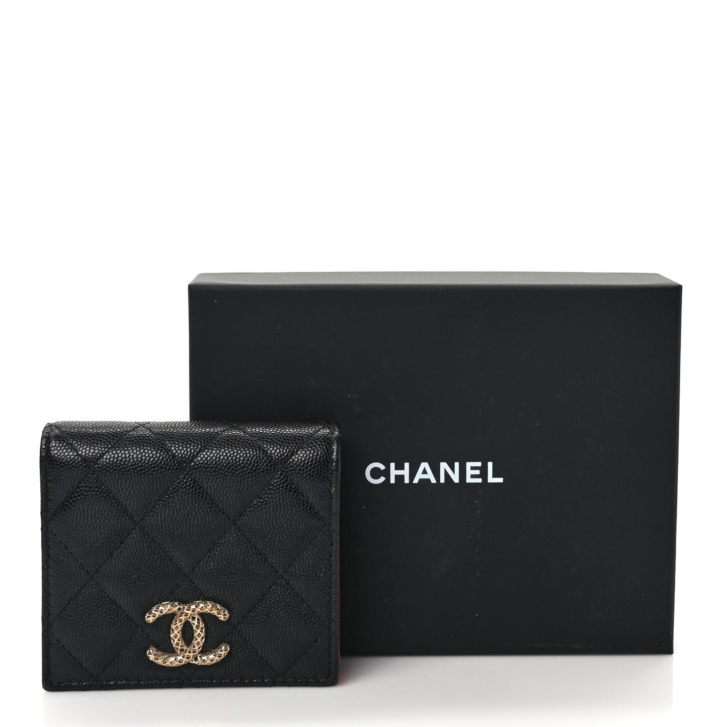Caviar Metal Perforated Quilted Compact Bifold Wallet Black