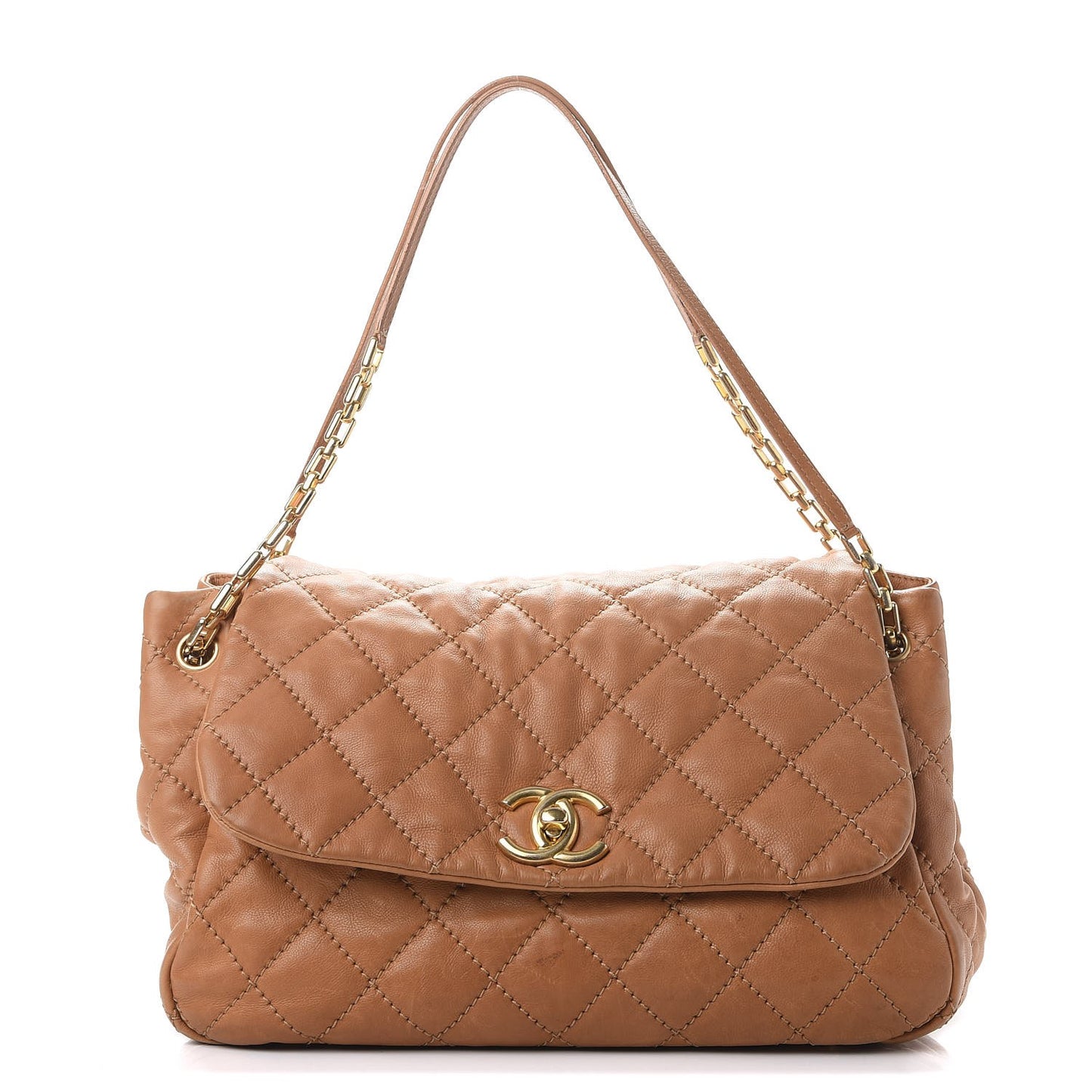 Calfskin Quilted Jumbo Retro Chain Accordion Flap Dark Beige