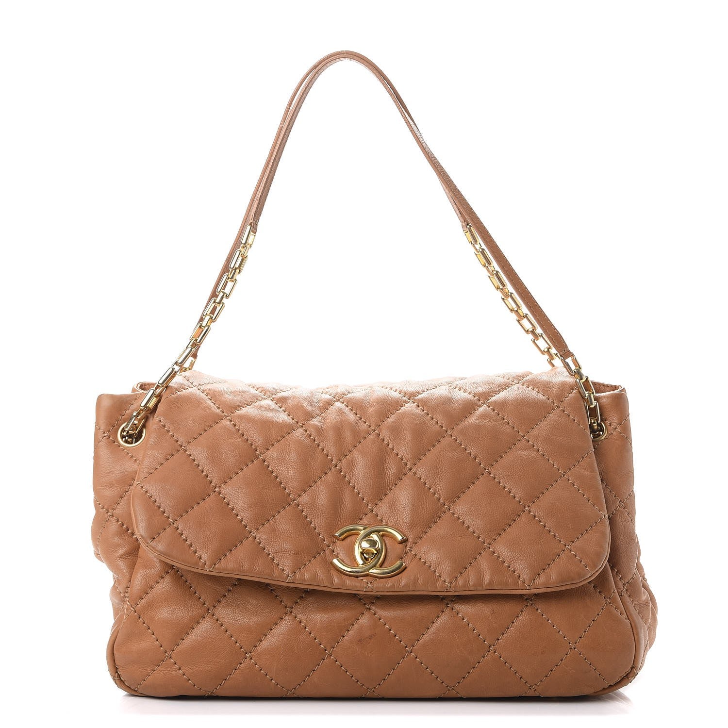 Chanel Calfskin Quilted Jumbo Retro Chain Accordion Flap Dark Beige 1 of 18