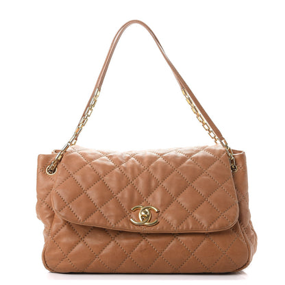 Chanel Calfskin Quilted Jumbo Retro Chain Accordion Flap Dark Beige 1 of 18