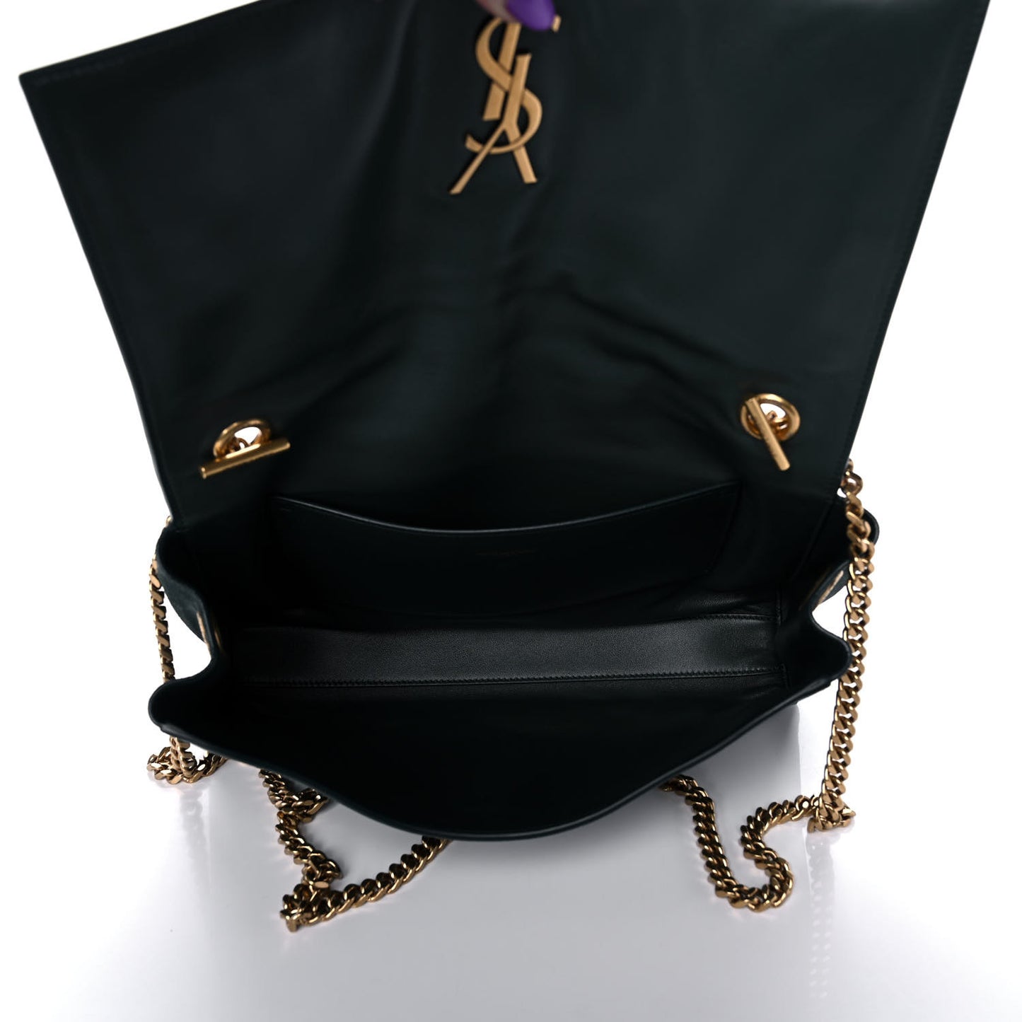 Smooth Calfskin Suede Medium Reversible Monogram Kate Satchel Dark Forest