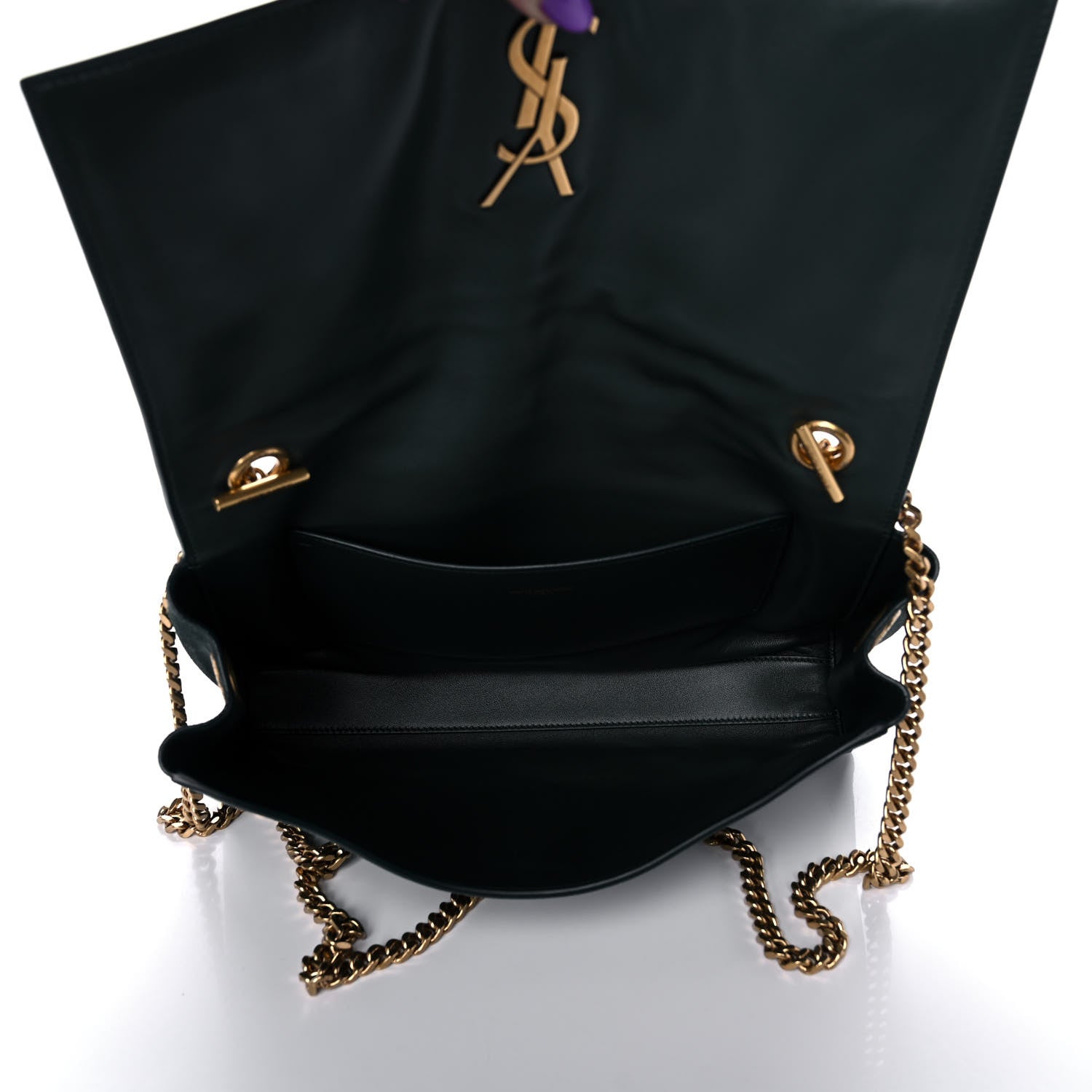 Saint Laurent Smooth Calfskin Suede Medium Reversible Monogram Kate Satchel Dark Forest 5 of 12