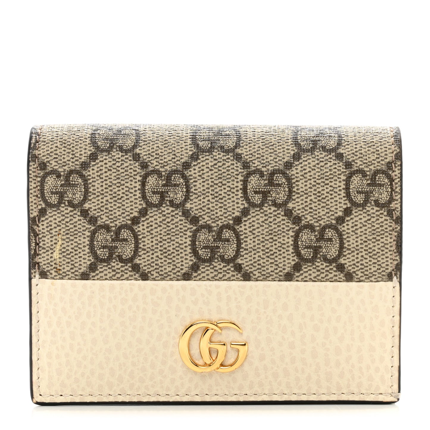 Dollar Calfskin GG Supreme Monogram GG Marmont Card Case Mystic White Beige Ebony