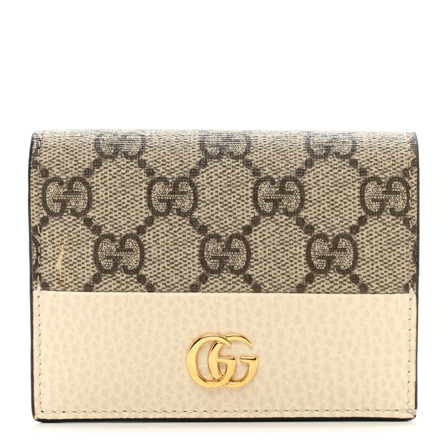 Gucci Dollar Calfskin GG Supreme Monogram GG Marmont Card Case Mystic White Beige Ebony 1 of 7