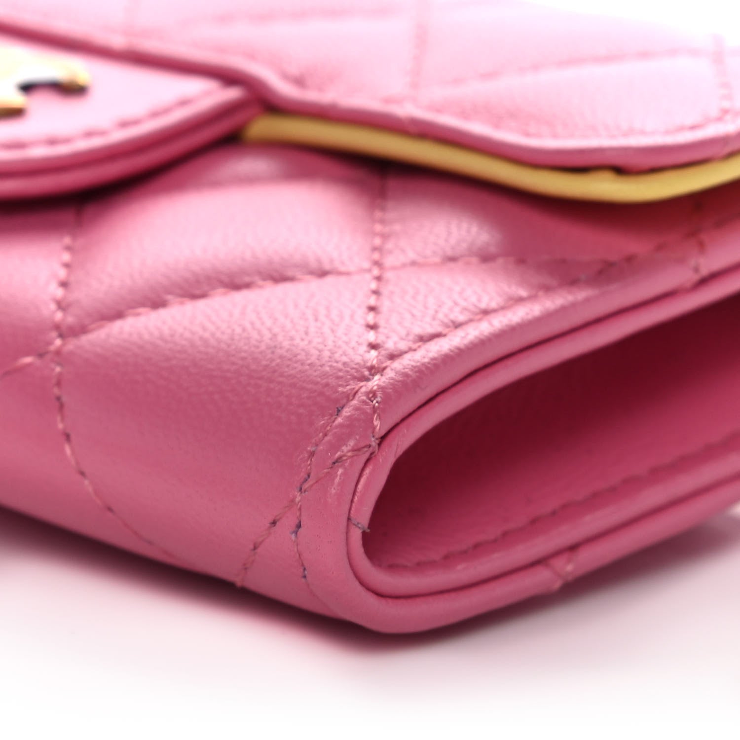 Chanel Lambskin Quilted Flap Card Holder Wallet Pink Yellow 10 of 11