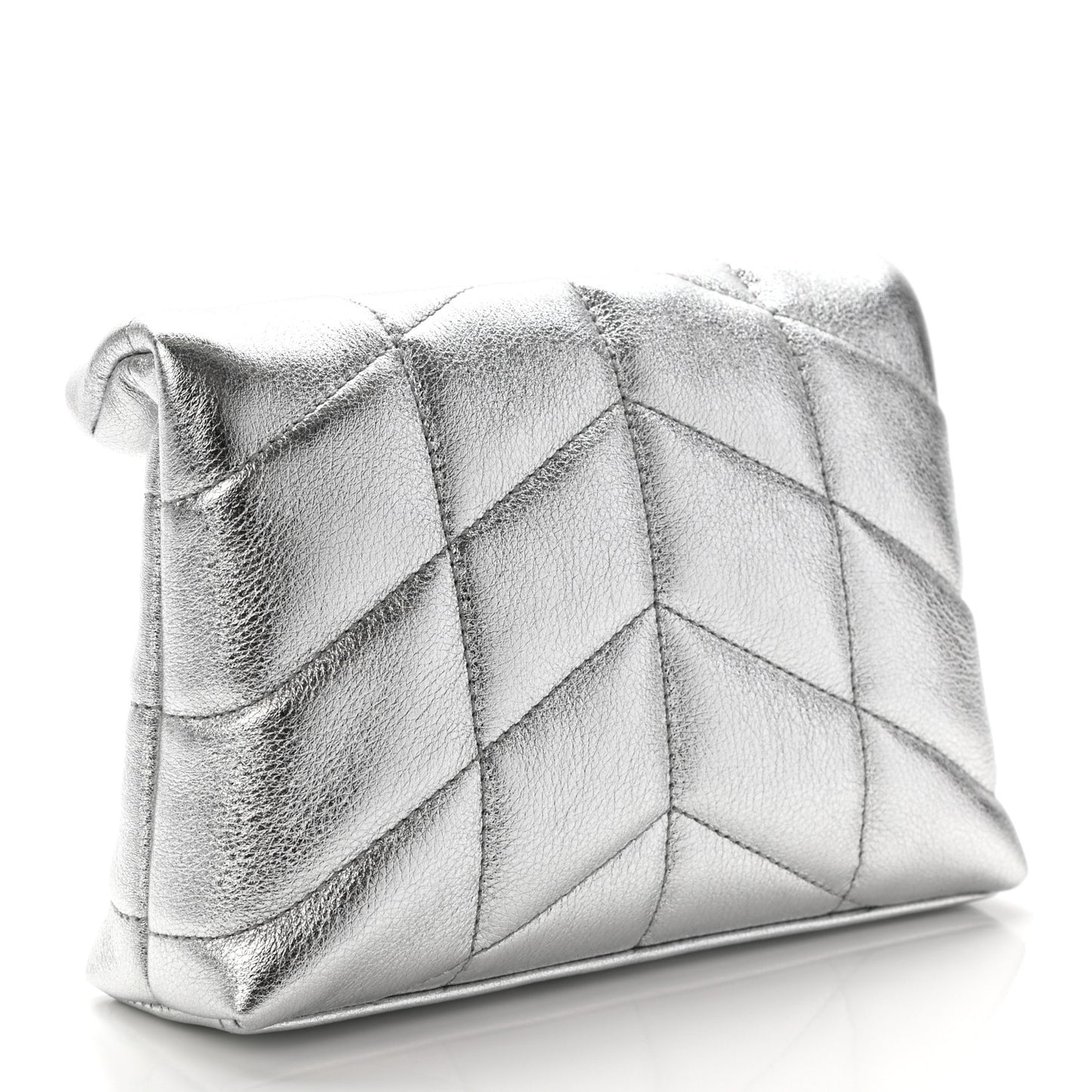 Metallic Lambskin Monogram Loulou Puffer Pouch Clutch Silver