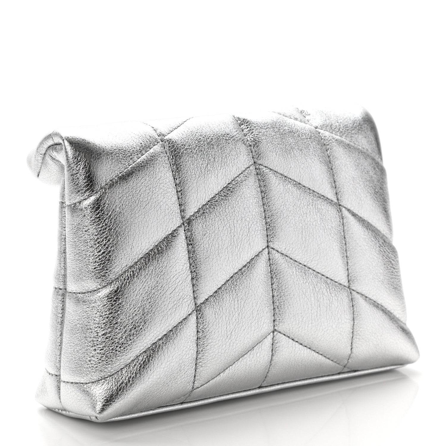 Saint Laurent Metallic Lambskin Monogram Loulou Puffer Pouch Clutch Silver 3 of 8
