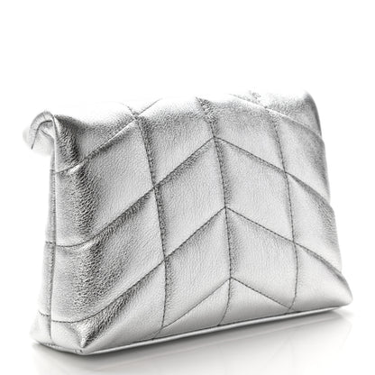 Saint Laurent Metallic Lambskin Monogram Loulou Puffer Pouch Clutch Silver 3 of 8