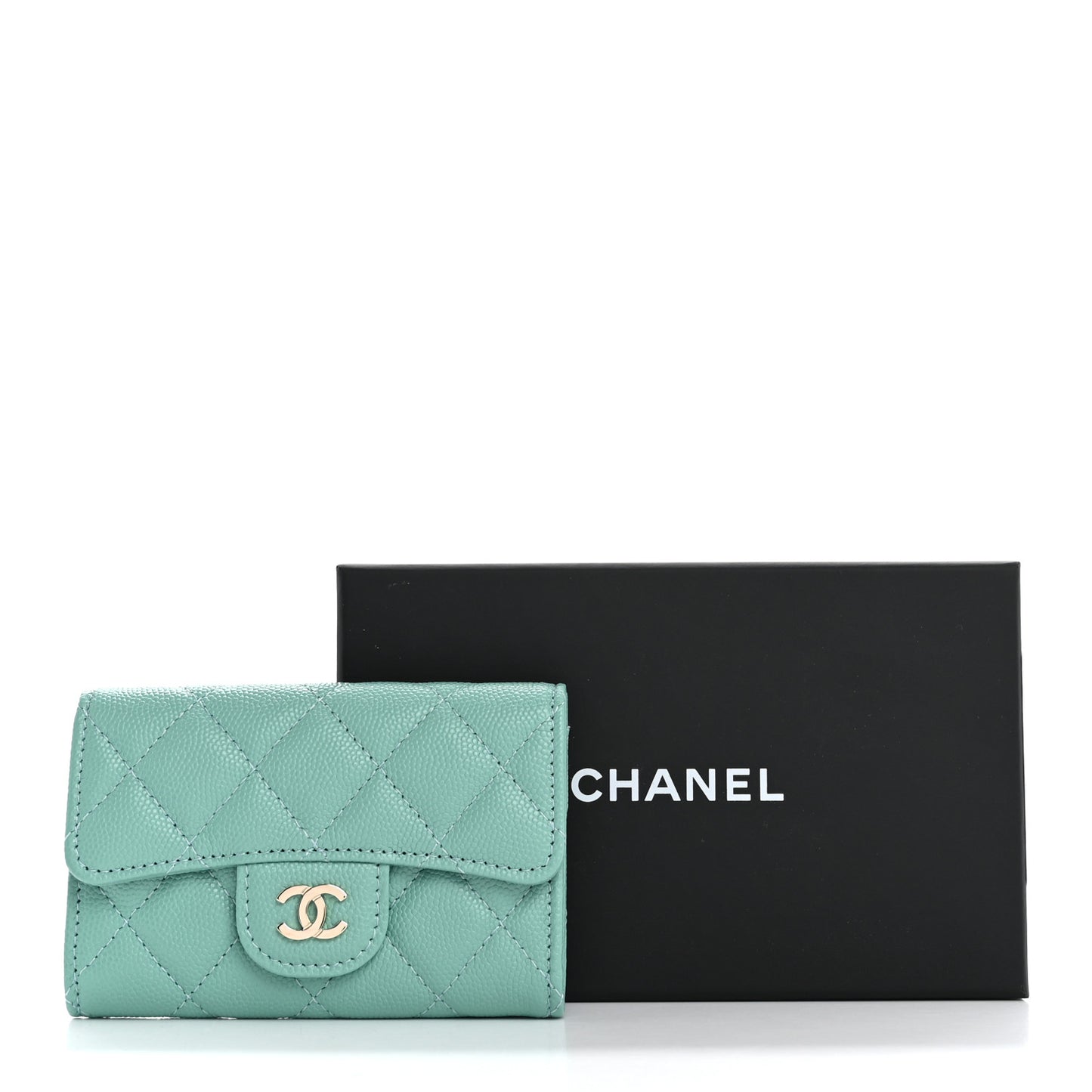 Caviar Quilted Flap Card Holder Wallet Light Green