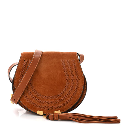 Chloe Suede Calfskin Braided Mini Marcie Round Crossbody Bag Caramel 1 of 10