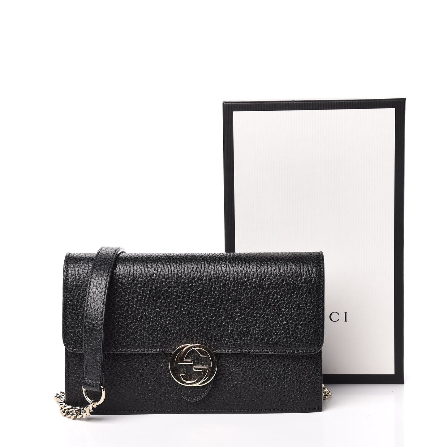 Dollar Calfskin Interlocking G Chain Wallet Black