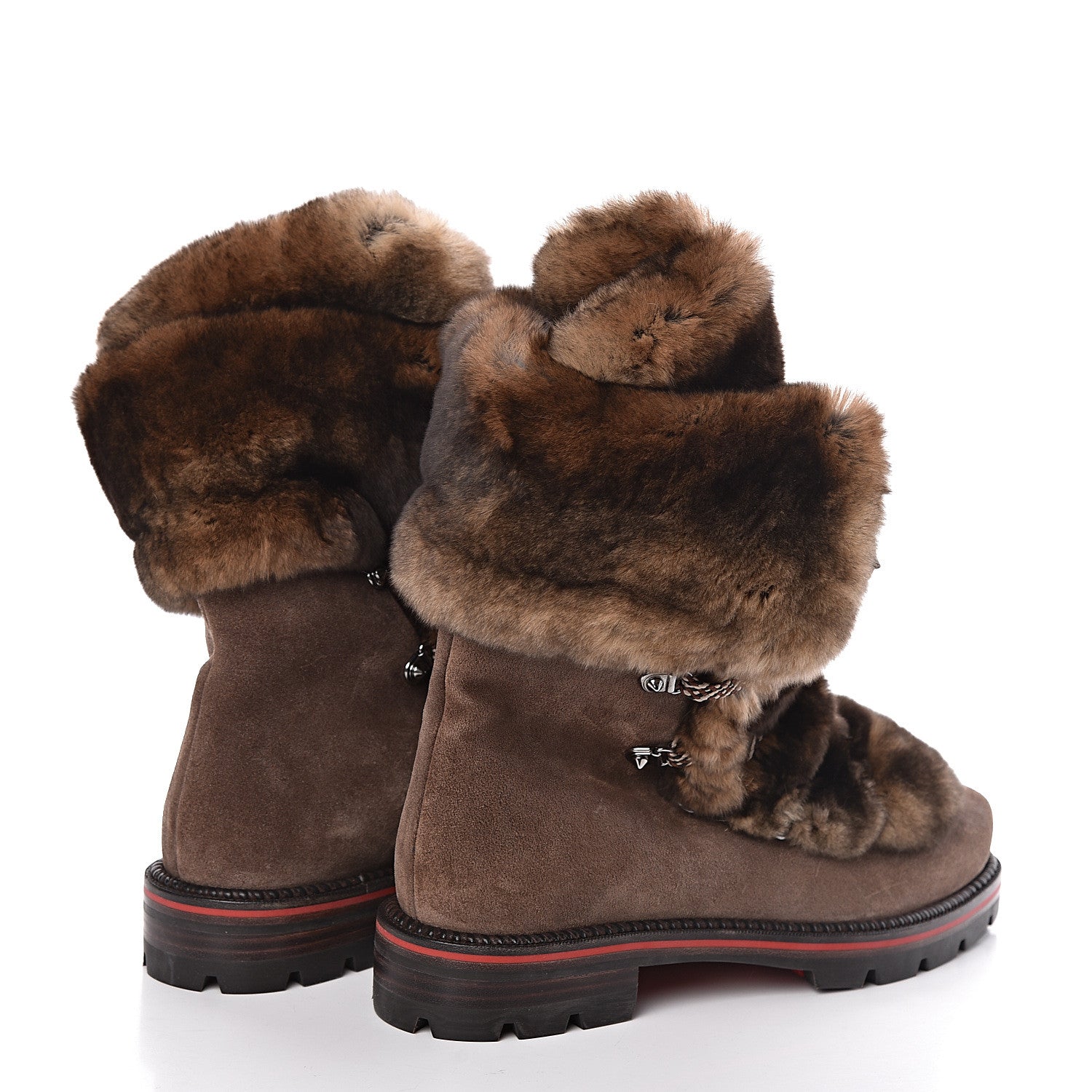 Christian Louboutin Suede Orylag Fur Mens Snow Black Flat Hiking Boots 43.5 Testa Di Moro Naturel 4 of 6