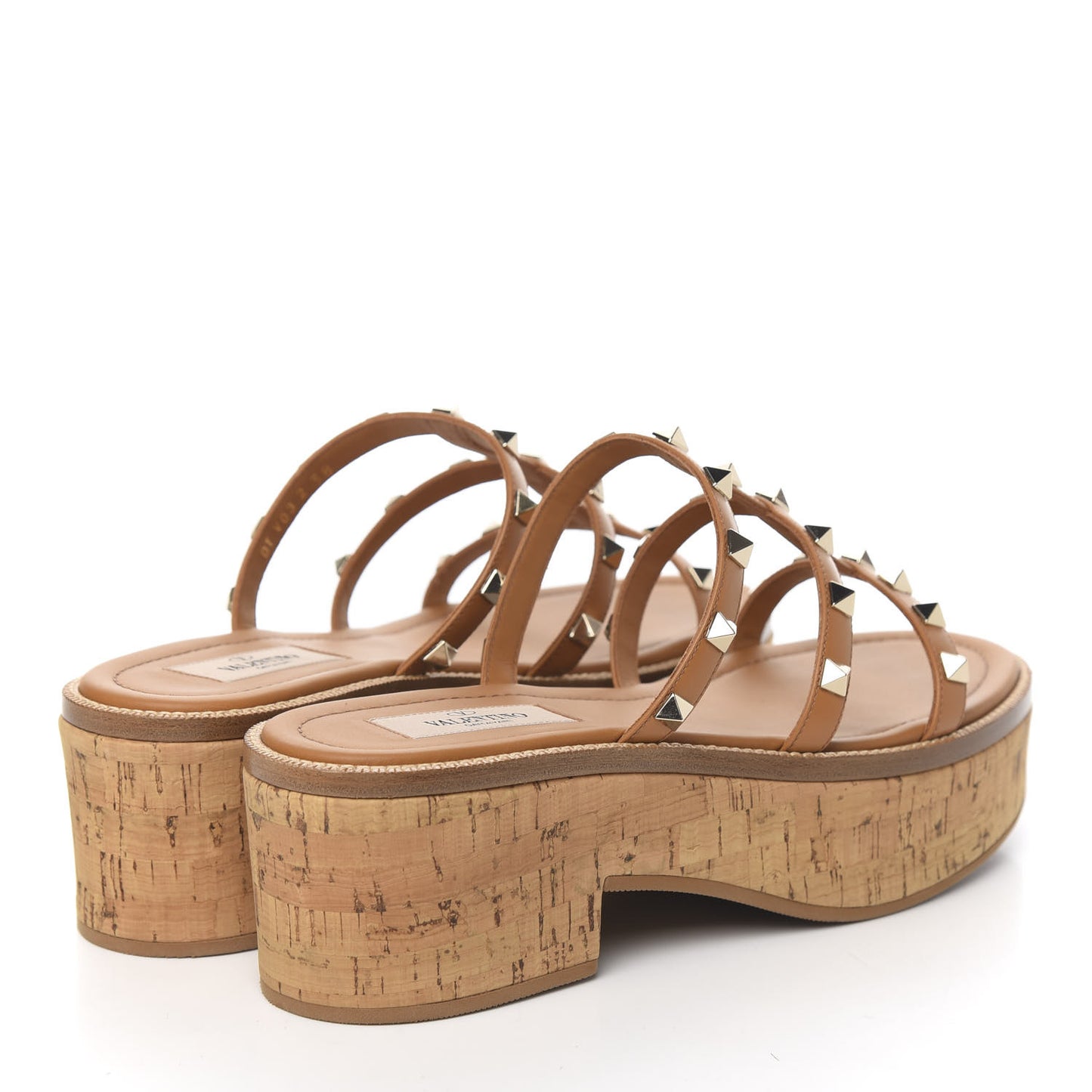 Calfskin Cork Rockstud Caged 30/50mm Platform Sandals 38 Tan