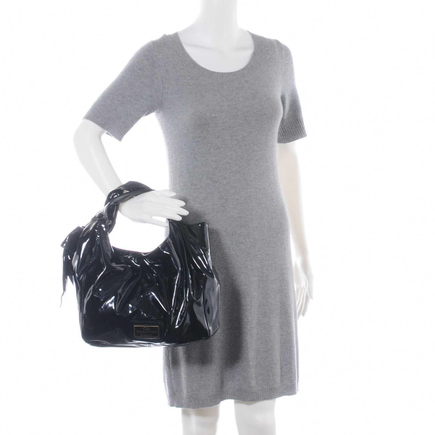 Patent Lacca Small Nuage Bow Hobo Black