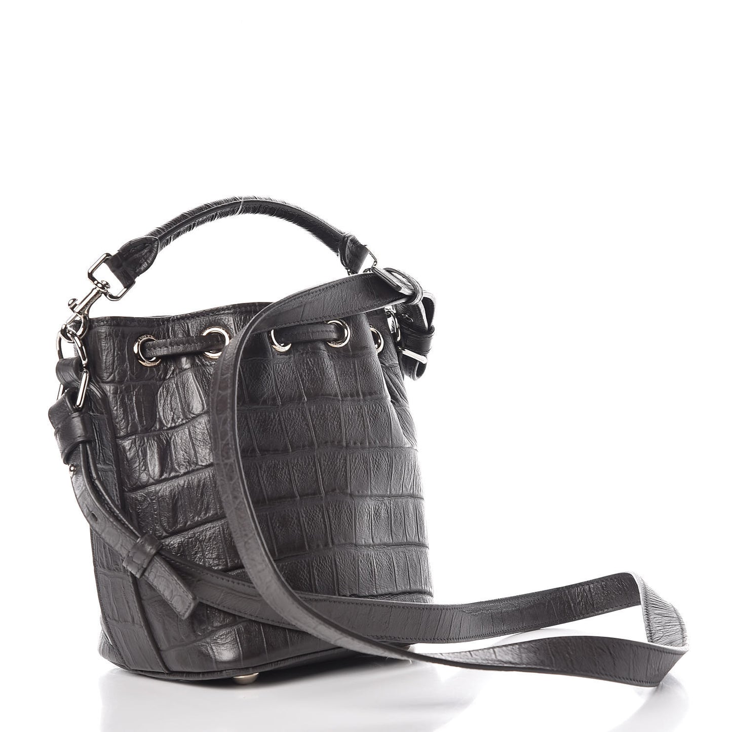 Calfskin Crocodile Embossed Small Emmanuelle Bucket Bag Coal