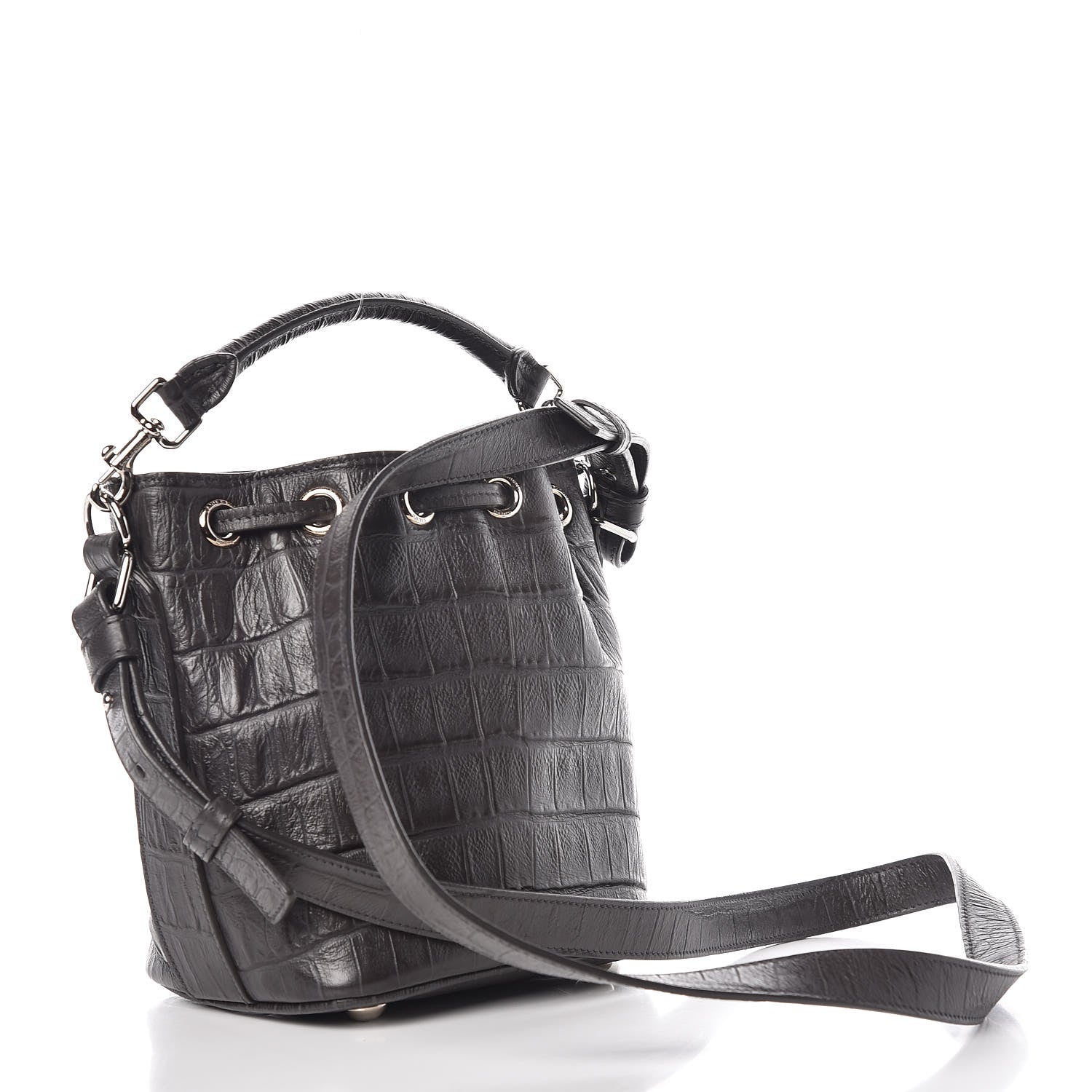 Saint Laurent Calfskin Crocodile Embossed Small Emmanuelle Bucket Bag Coal 4 of 9