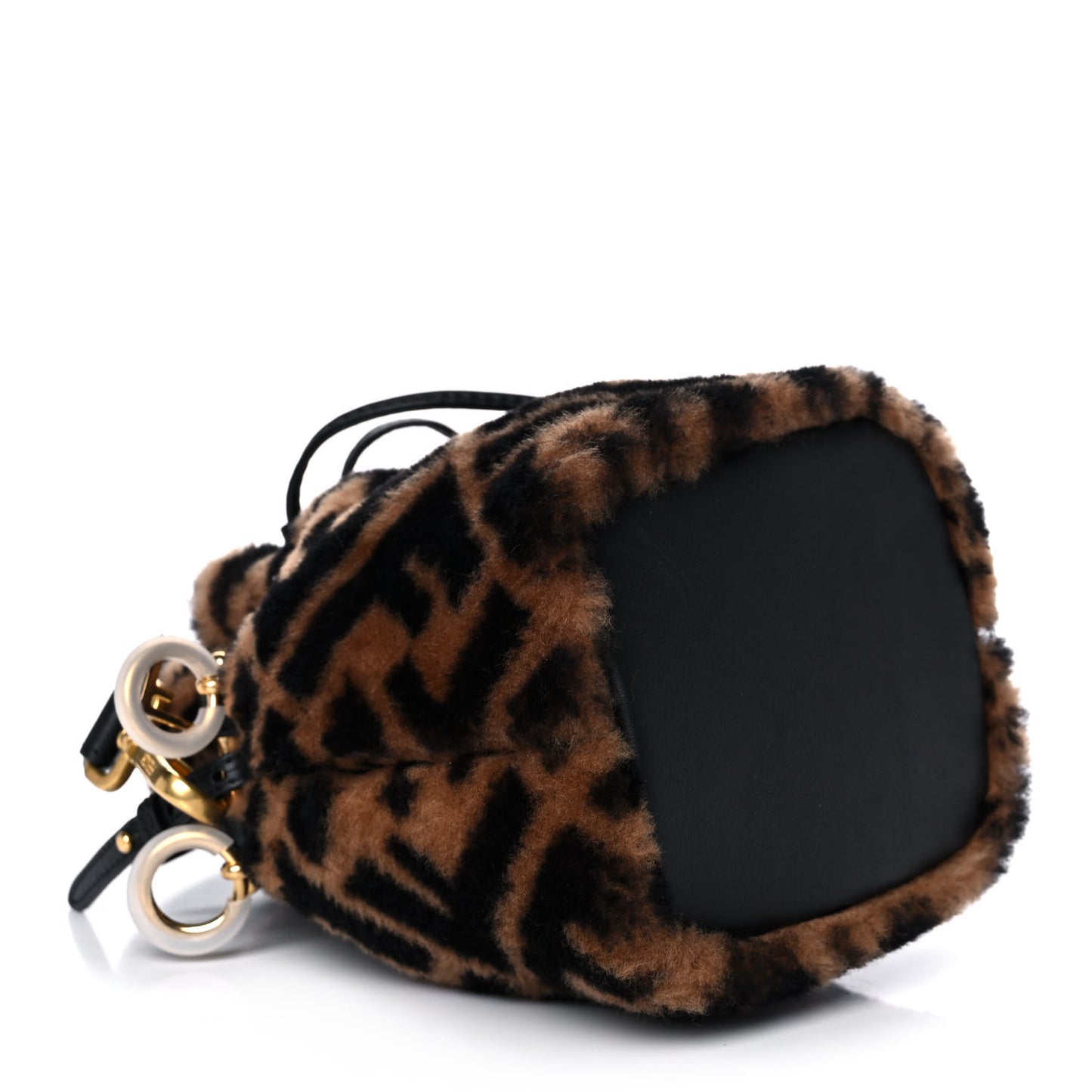 Shearling Vitello Dolce F is Fendi Macro FF 1974 Mini Mon Tresor Bucket Bag Tobacco Black