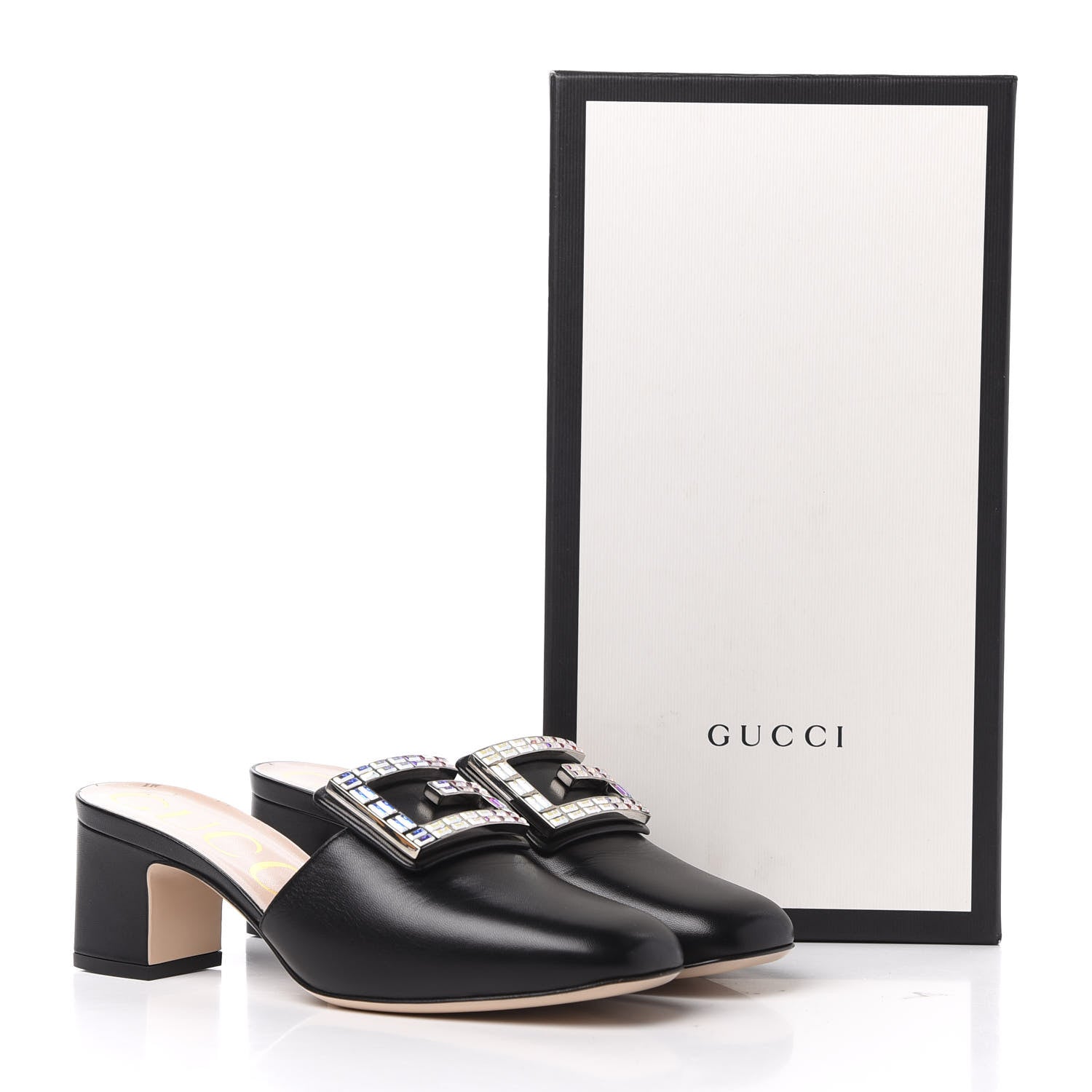 Gucci Malaga Kid Crystal Square G Madelyn Mules 36.5 Black 11 of 11