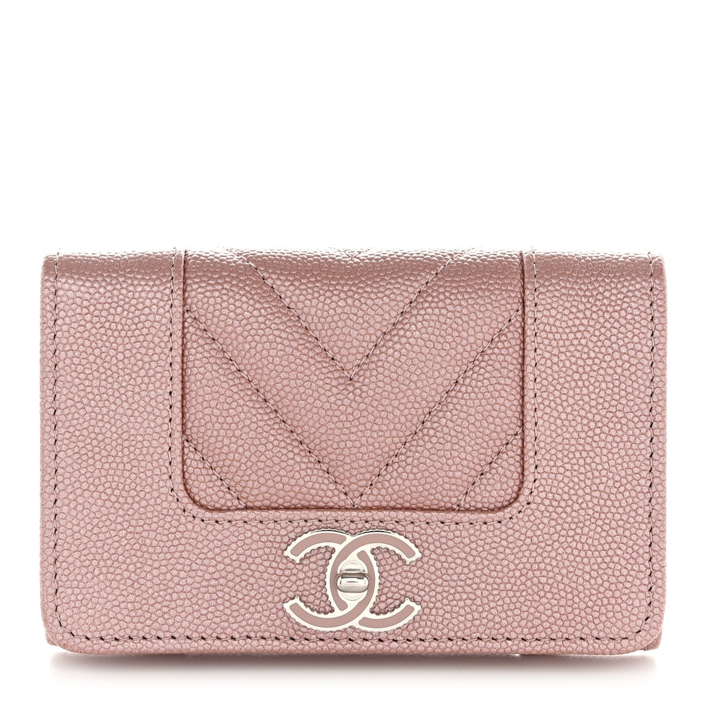 Caviar Chevron Quilted Flap Card Holder Pink Pink