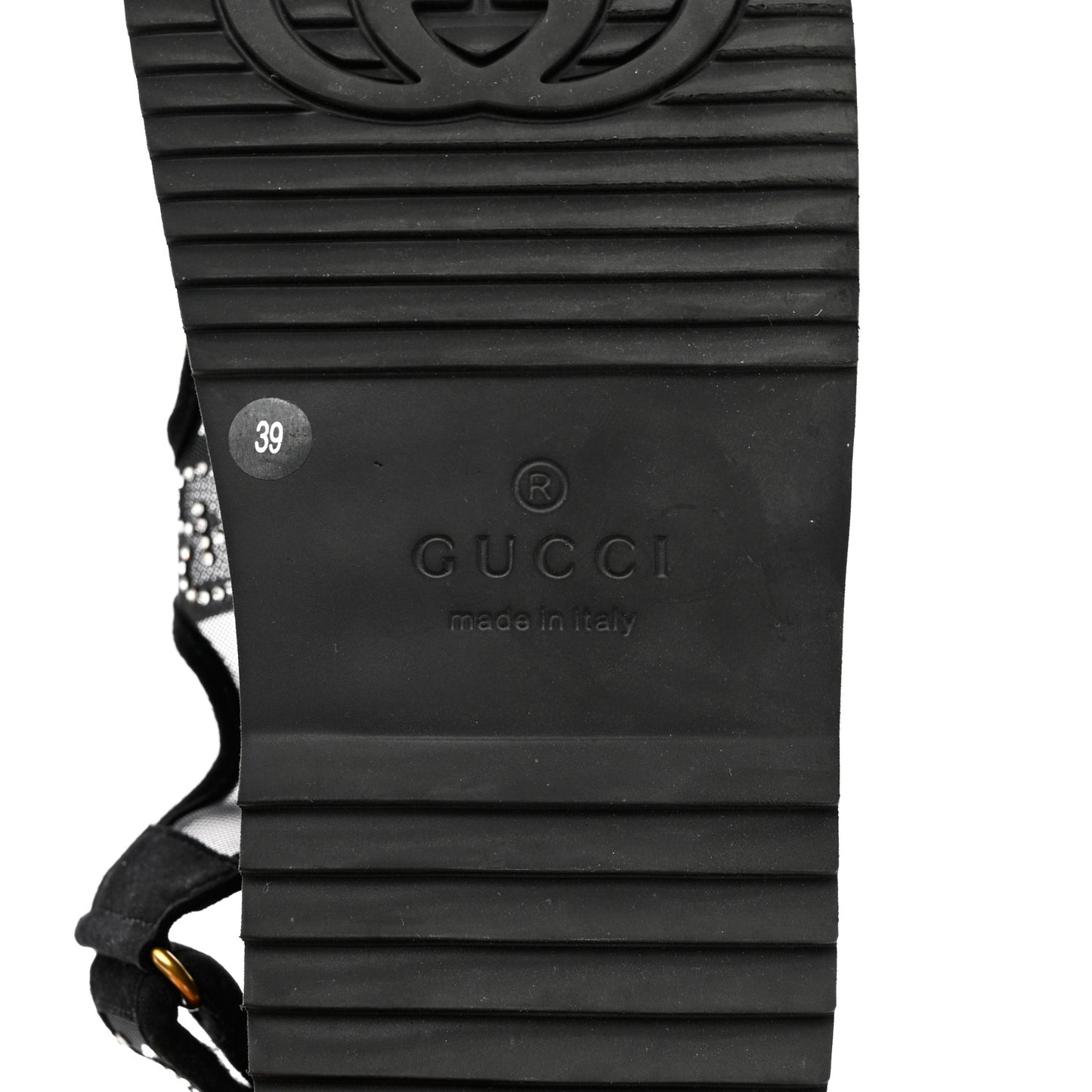 Tela Retino Kid Scamosciato Crystal GG Monogram Womens Dad Sandals 39 Black