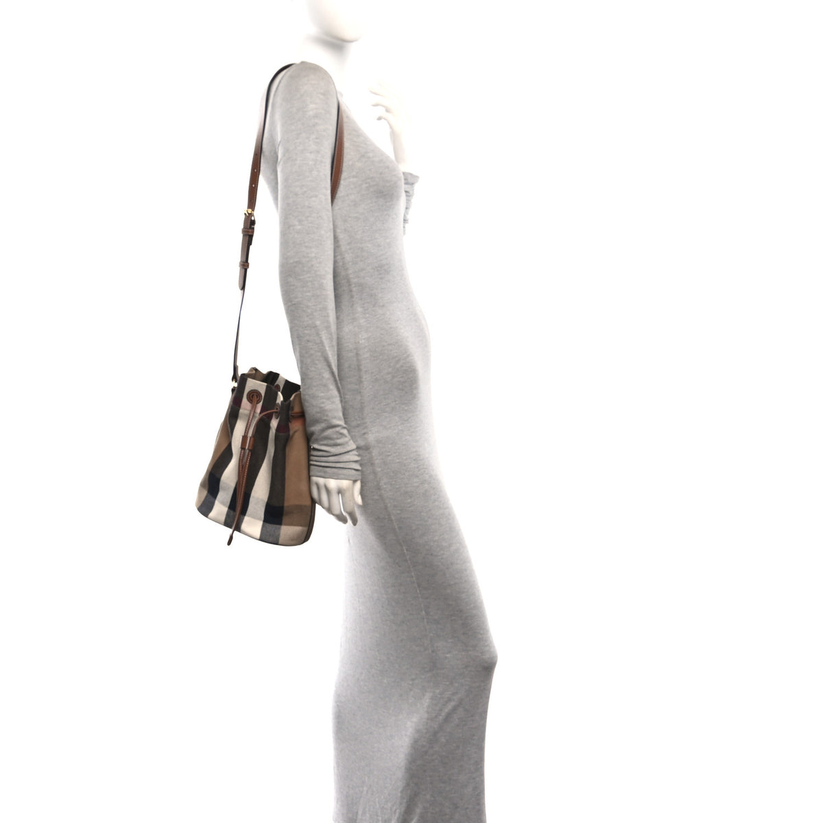 Burberry Giant Check Canvas Small Bucket Bag Taupe Brown 3 of 12