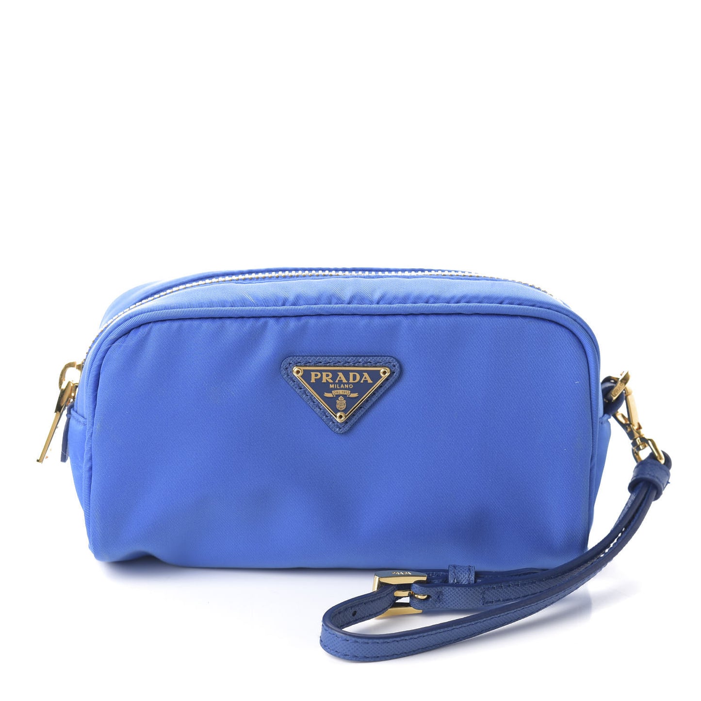 Tessuto Nylon Saffiano Wristlet Azzurro