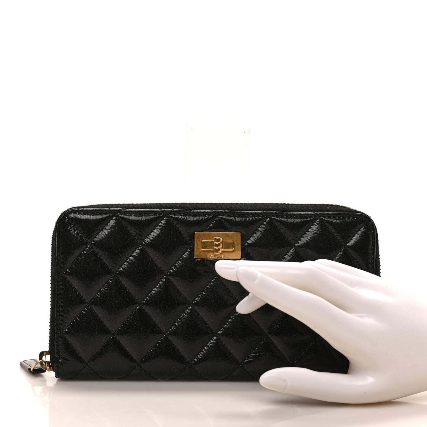 Aged Calfskin Quilted Reissue Large Gusset Zip Around Wallet Black