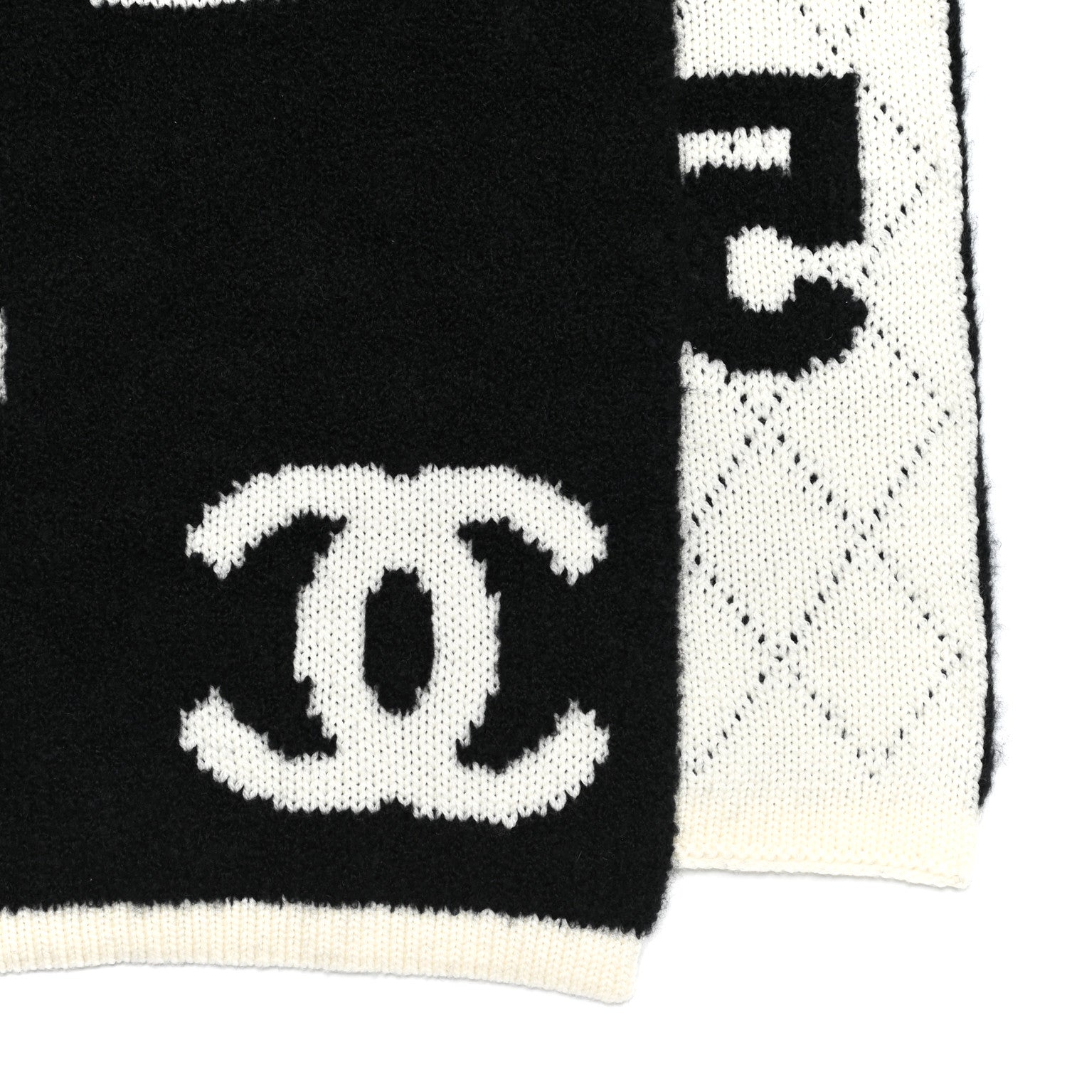 Chanel Wool Cashmere Silk CC Scarf Black White 6 of 8