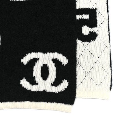 Chanel Wool Cashmere Silk CC Scarf Black White 6 of 8