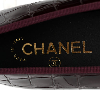 Chanel Patent Calfskin Crocodile Embossed Cap Toe CC Ballerina Flats 39.5 Dark Burgundy Black 7 of 8