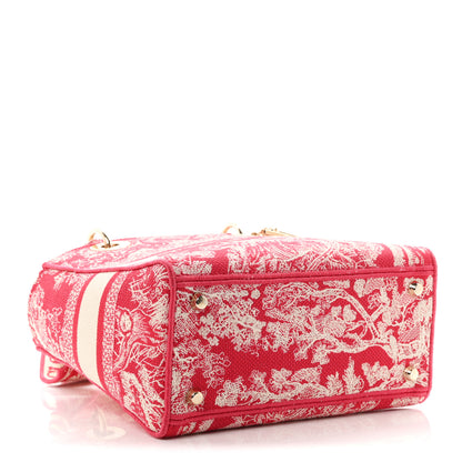 Christian Dior Canvas Toile De Jouy Reverse Embroidered Medium Lady D-Lite Red 4 of 11