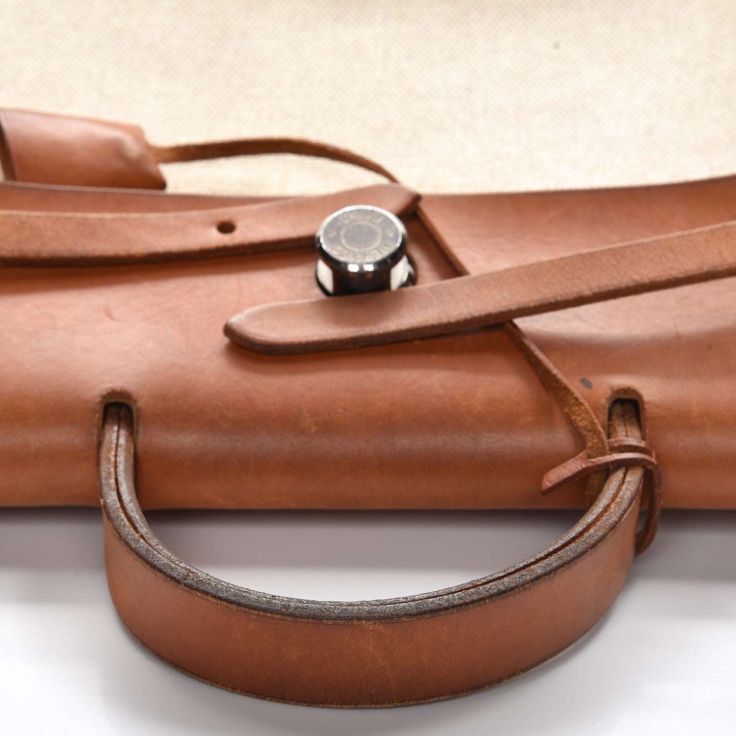 Hermes Toile Vache Calfskin Herbag 30 PM Backpack Natural 12 of 18