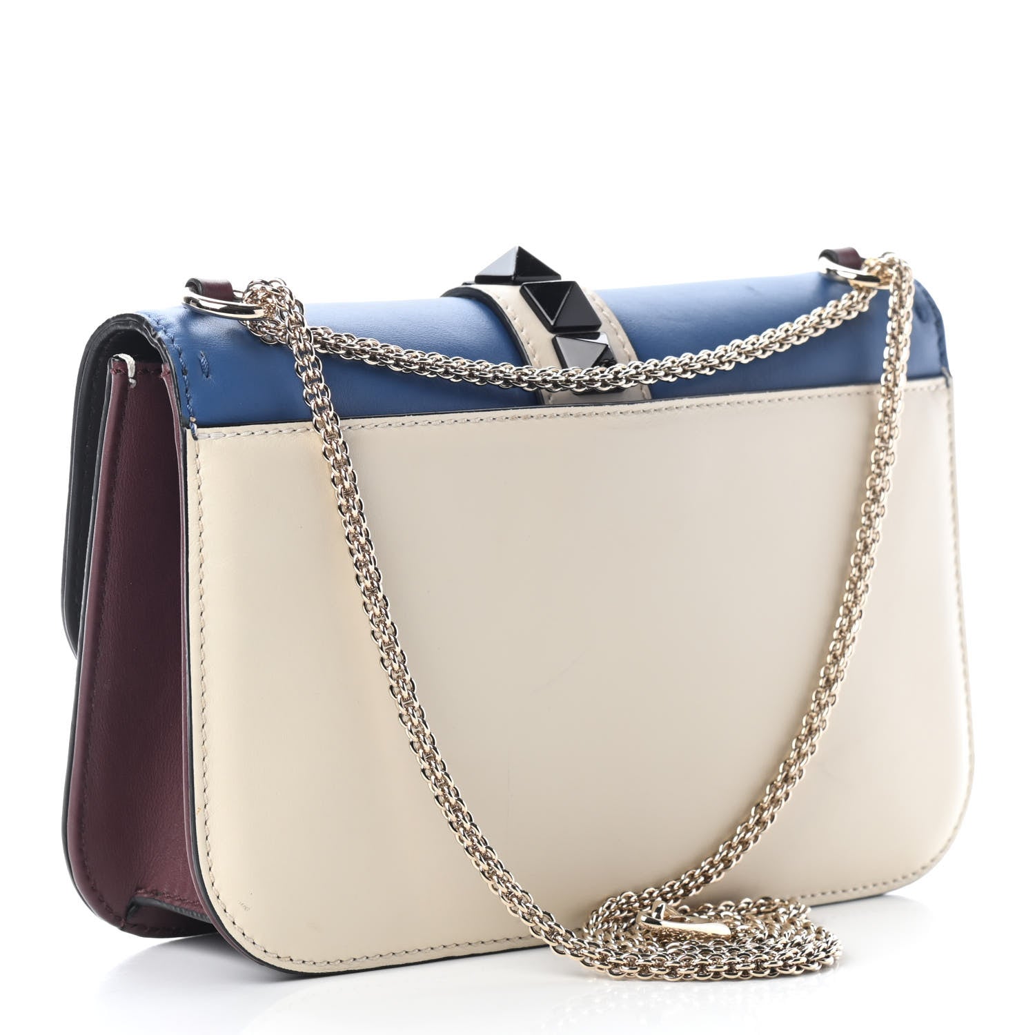Valentino Garavani Vitello Tri-Color Medium Glam Lock Rockstud Flap Blue White Burgundy 2 of 8