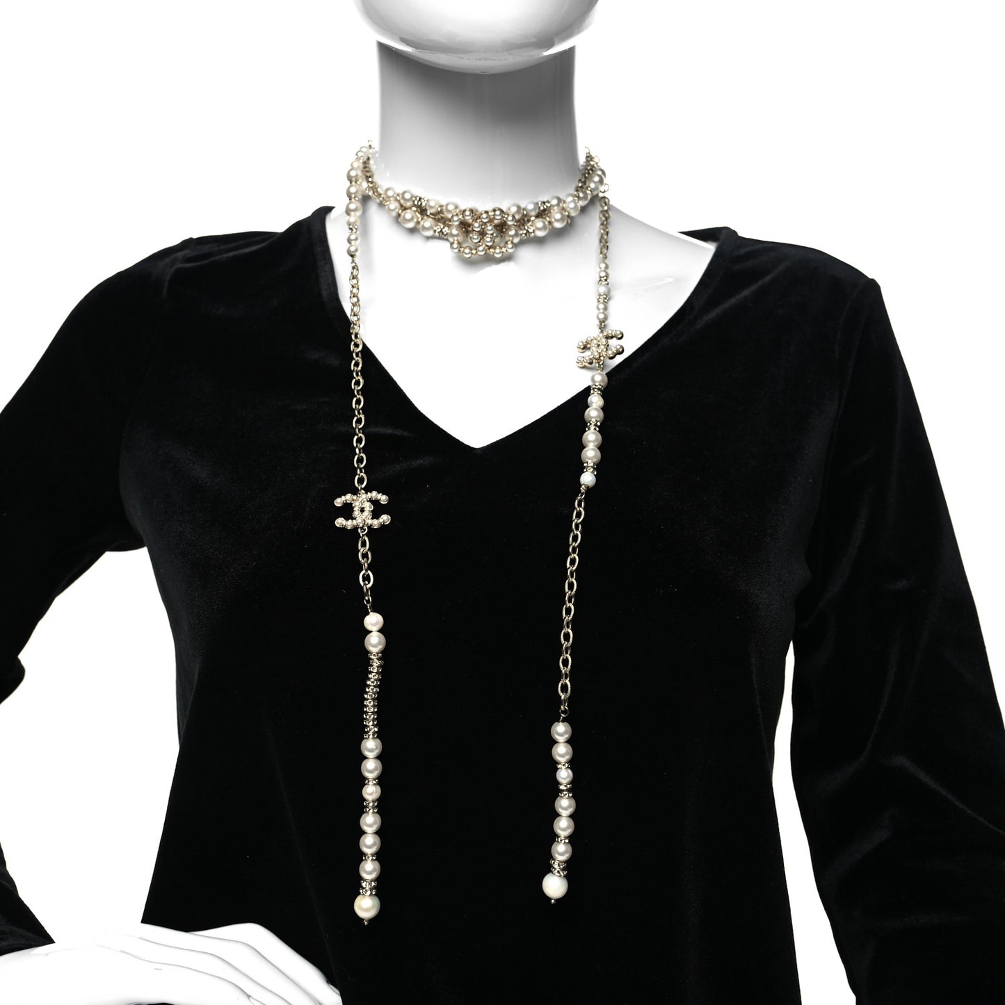 Pearl Crystal Nefertiti CC Dangle Choker Necklace Gold
