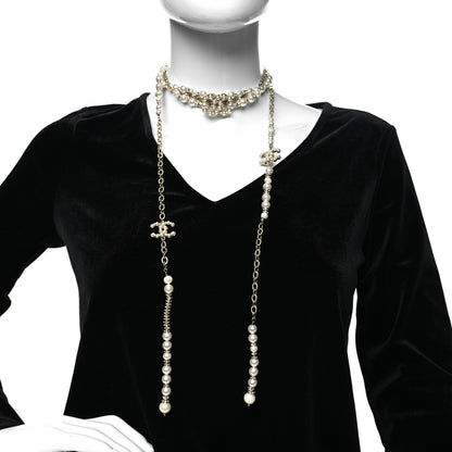 Chanel Pearl Crystal Nefertiti CC Dangle Choker Necklace Gold 2 of 4