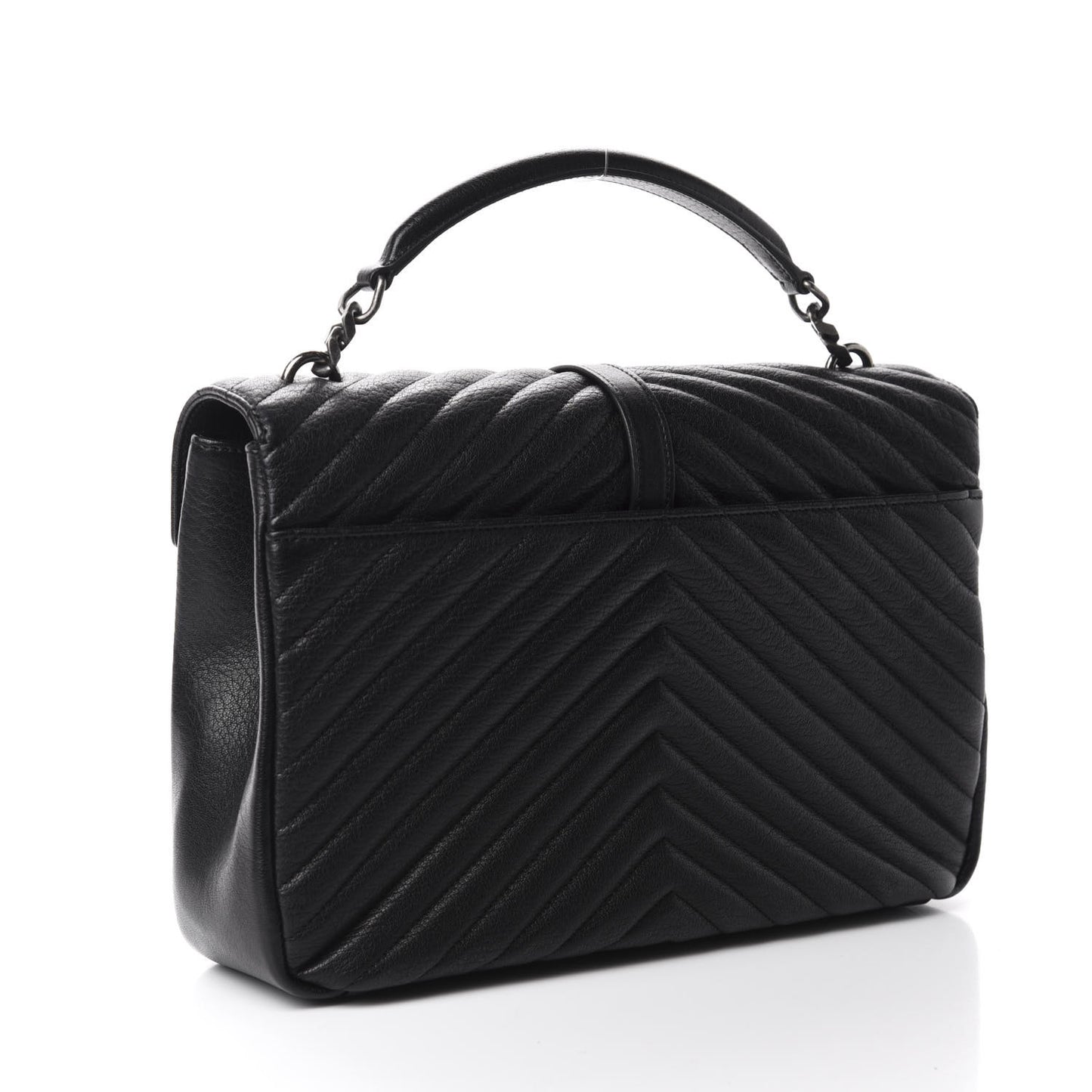 Sheepskin Matelasse Chevron Monogram Large College Satchel Black