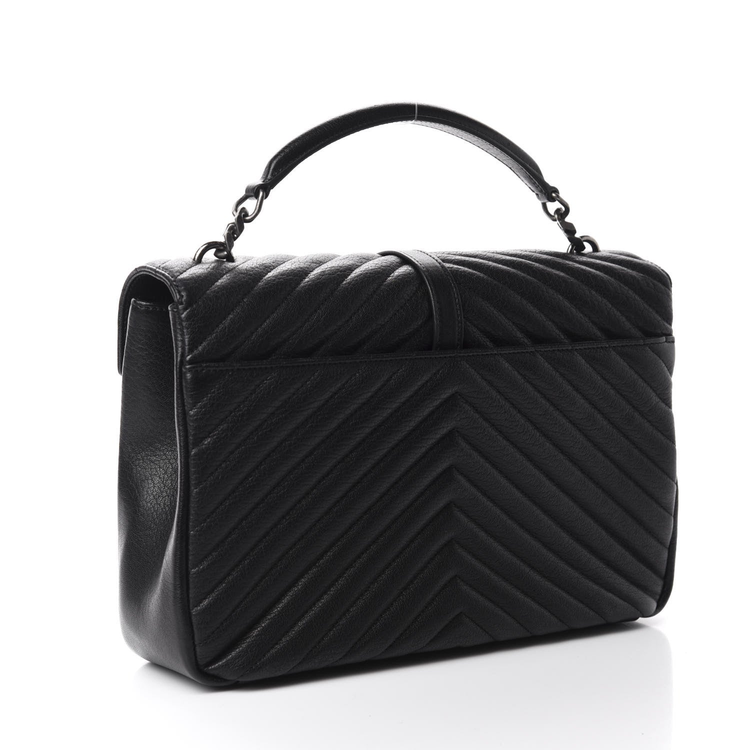 Saint Laurent Sheepskin Matelasse Chevron Monogram Large College Satchel Black 3 of 14