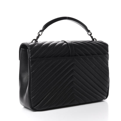 Saint Laurent Sheepskin Matelasse Chevron Monogram Large College Satchel Black 3 of 14