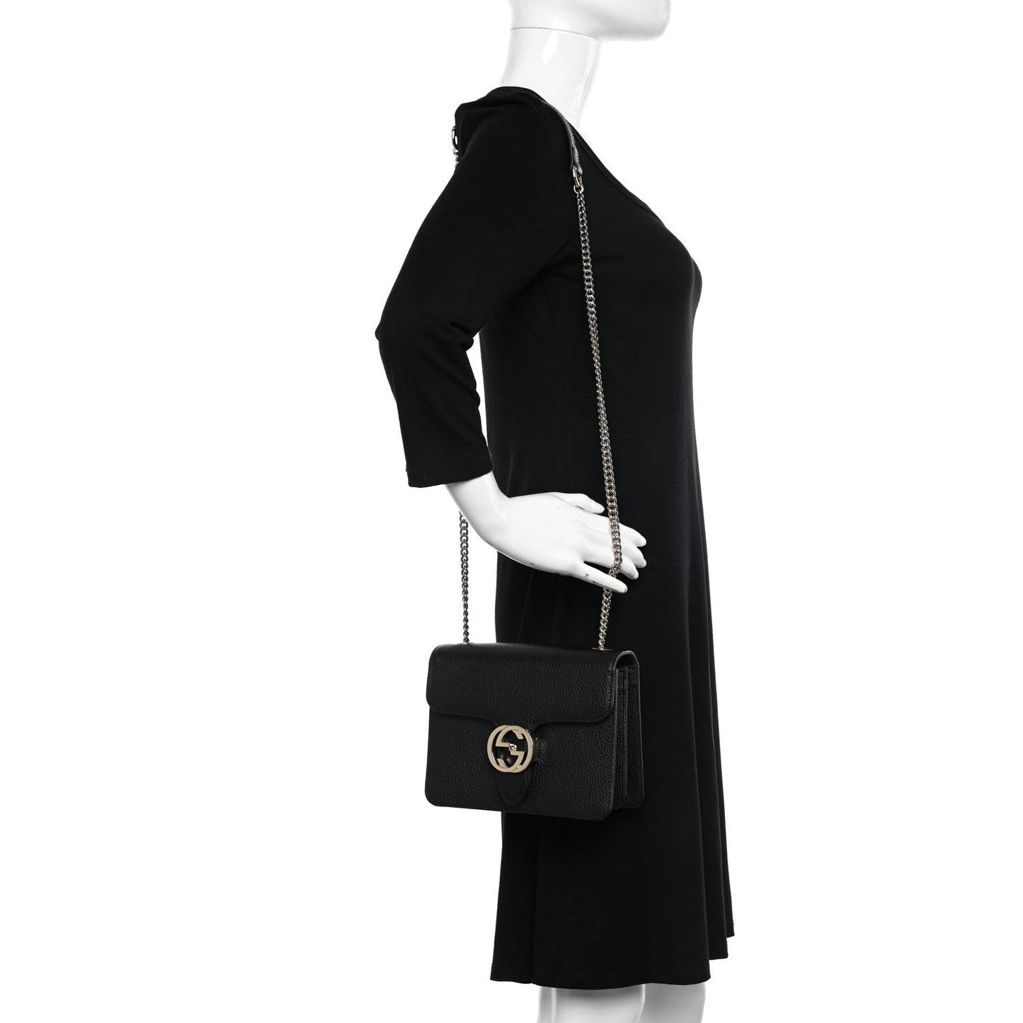 Dollar Calfskin Small Interlocking G Shoulder Bag Black