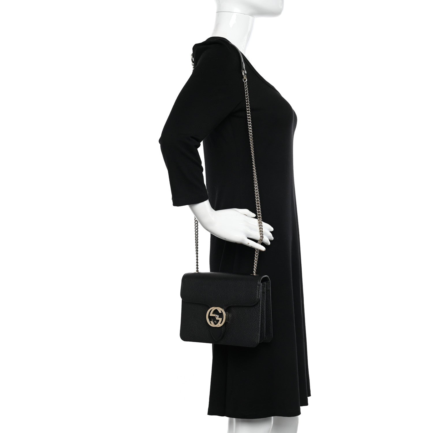 Gucci Dollar Calfskin Small Interlocking G Shoulder Bag Black 2 of 10